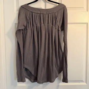 Free People We The Free Henley Top Gray Small Boho Waffle Knit Casual Loungewear thumbnail 5