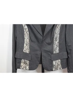 Bisou Bisou Pinstripe Blazer with Lace Panel Trim Gray Size XL Y2K Business thumbnail 4