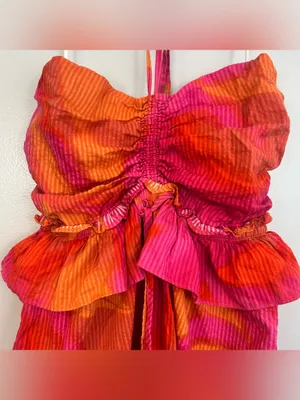 Circus NY Elyse Halter Pink/Orange Sleeveless Ruffle Mini Romper Size Medium Pink thumbnail 4