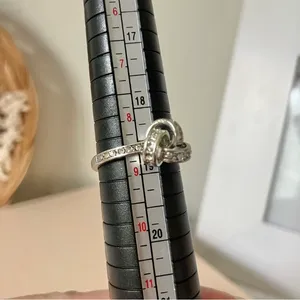 Love Knot Silver Diamond Ring Vintage Bow Pave Inset Promise Engagement Classic Jewelry thumbnail 11