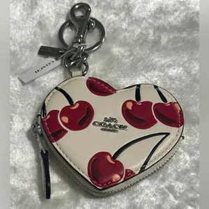 Coach Heart Coin Pouch Bag Charm With Cherry Print thumbnail 6