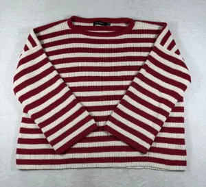 Lauren Ralph Lauren Striped Cotton Shaker Knit Sweater Red Cream L 200815982001 thumbnail 1