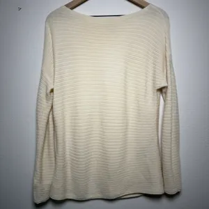 Vince Women 100% Cashmere Sweater M Off White Horizontal Ribbed Boat Neck thumbnail 2