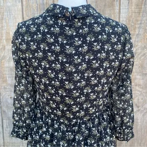 Uniqlo Baby Doll 3/4 Sleeve Dress Black Ditsy Floral Peter Pan Collar Size M thumbnail 6