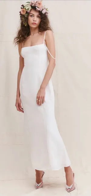 Reformation Portofino Ivory Off-Shoulder Slip Midi Dress Size 4 thumbnail 1