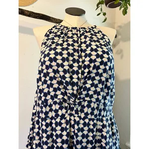 Ava & Viv Blue Linen Blend Mod Retro Print High Neck A Line Dress Size 2X thumbnail 13