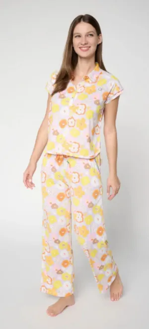 Ocean Pacific NWT Floral Henley Pajama Set Retro 70s Groovy Lounge Sleepwear S thumbnail 1