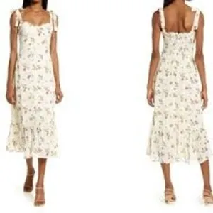 Reformation Midi Dress Women 12 Ivory Floral Nikita Tie Strap‎ Ruffle Summer thumbnail 4