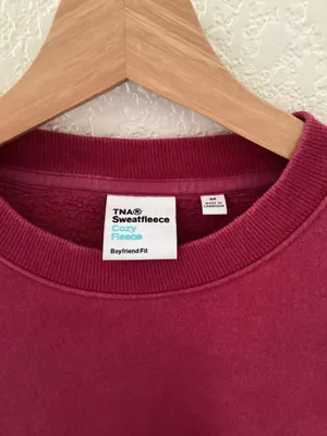 TNA by Aritzia cozy fleece burgundy wine crewneck sweatshirt pullover thumbnail 2
