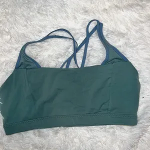 Athleta Strappy Back Lined Sports Bra Seafoam Green with Blueish Green Detail thumbnail 2
