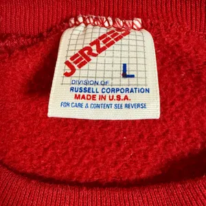 Vtg 90s Jerzees Sweatshirt L Red Patchwork Quilt Hearts Grandmacore USA Made thumbnail 5