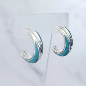Silver Tone & Turquoise Tone Hoops thumbnail 1