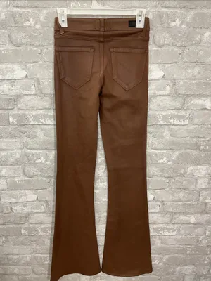 PAIGE High Rise Lou Lou Jolene Jeans With Slit In Coated Cognac thumbnail 4