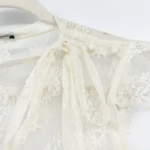 Stargazer Womens Vintage Y2K Fairycore‎ Delicate Lace Sheer Ivory Blouse Top thumbnail 2