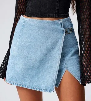Cider DENIM MID WAIST SPLIT SHORTS thumbnail 1