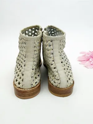 Free People Cayne Woven Leather Bootie Ankle Boots Bone thumbnail 6