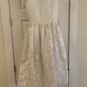 Ivory Satin Floral Embroidered‎ Organza Midi Dress Rosettes Beads Wedding Formal thumbnail 5