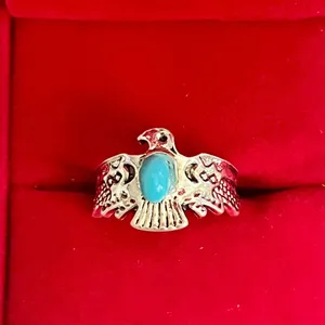 Navajo Turquoise Thunderbird Silver Ring Size 6 thumbnail 2