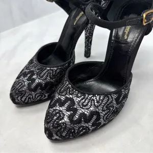 Dolce & Gabbana Vintage Y2K Embroidered Glitter Mary Jane Ankle Strap Heels 37.5 thumbnail 4