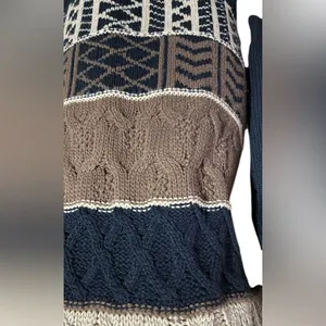 Romeo & Juliet Couture Navy, Cream & Brown Fringe Cable Knit Sweater thumbnail 3