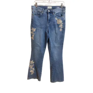 Nicole Miller Soho Bootcut Jeans Womens 8 Blue Excellent Floral Embroidered High thumbnail 2