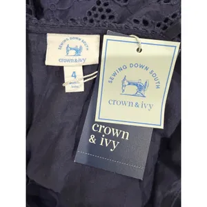 Crown & Ivy Navy Eyelet Midi Dress Sewing Down South Size 4 Preppy Coastal thumbnail 8