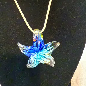 Hand Blown Glass Starfish Pendant Necklace thumbnail 2