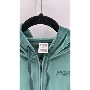 Pink Victoria’s Secret Y2K green velvet full zip hoodie size M casual athleisure thumbnail 4