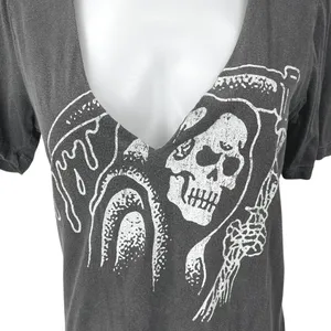 Truly Madly Deeply Fear No Evil Black Skull Print V-Neck Tee T-Shirt Top Size S thumbnail 3