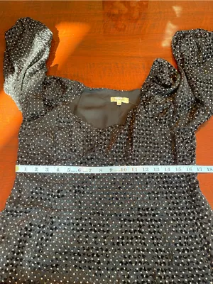 Du Paradis Black Velvet Dot Sheer Sleeve Square Neck Party Dress Size M thumbnail 9