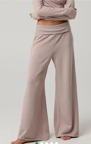 OFFLINE By Aerie OTT Fleece Super Wide Leg Foldover Pant Pebble Size Small New thumbnail 1