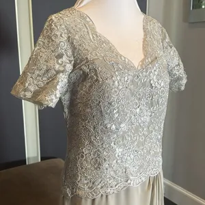 Women’s Full Length Gray Chiffon & Lace Appliqué Formal Dress Zip Back Size 10 thumbnail 3
