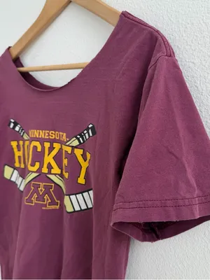 Minnesota Golden Gophers off-the-shoulder burgundy hockey tee thumbnail 5