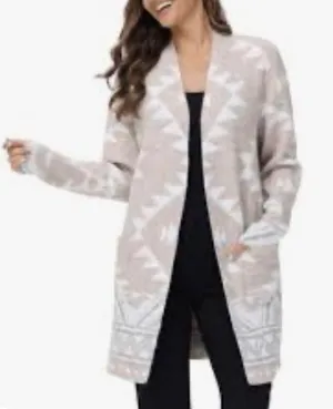 Frye Womens‎ M Aztec Print Open Front Cardigan Sweater Pockets Long Sleeve boho thumbnail 1