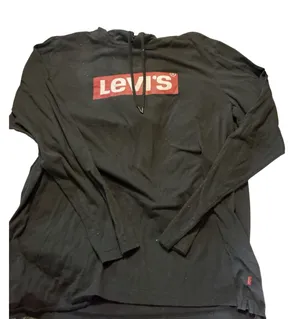 Levi's Red Tab Box Logo Lightweight Long Sleeve Hoodie T-Shirt Black L thumbnail 1