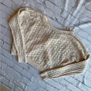 Hollister Open Knit Top Shrug Sweater Neutral Womens Twist Front Crop thumbnail 6