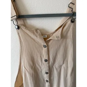 Roxy Linen Blend Beige Tan Flowy Button Down Overall Shorts Romper Womens M thumbnail 2