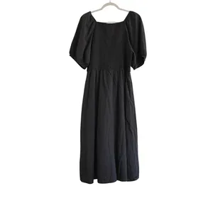 Baltic Born 1X Stefania Midi‎ Dress Black Smocked Puff Sleeve Wedding Guest NEW thumbnail 12