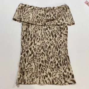 Pilcro Anthropologie Leopard Off Shoulder Ribbed Mini Dress XS Animal Print thumbnail 3