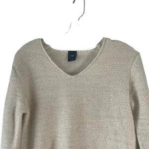 Gap Womens XS V-Neck Sweater‎ Beige Oatmeal Metallic Shimmer Cotton Wool Blend thumbnail 2