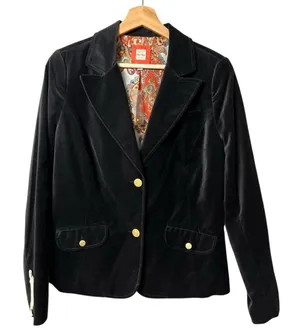 Vintage Old Navy Womens Y2K Black Velvet Blazer Sz M Whimsigoth Academia Preppy thumbnail 1