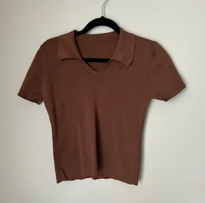 Brown Ribbed Collared Top Size M thumbnail 1