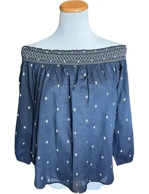 Womens Abercrombie & Fitch Boho Off Shoulder Embroidered Detail Top - Sz M thumbnail 1