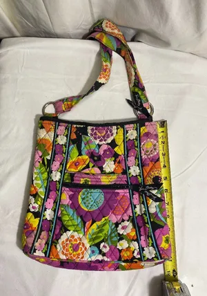 Vera Bradley Floral Quilted Crossbody Shoulder Bag Pink Purple Multicolor Zip thumbnail 1