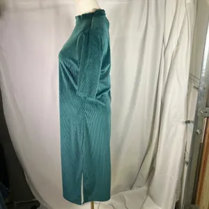 ModCloth Corduroy Ribbed Green Bodycon‎ Midi Dress Mock Neck Women's Size L thumbnail 8