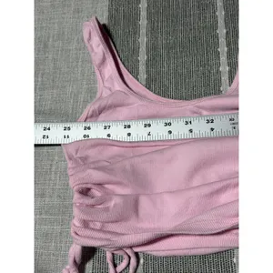 Hollister Must-Have Collection Pink Ribbed Ruched Side Tie Crop Tank Top Small thumbnail 2