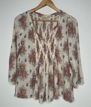 Vanessa Virginia Anthropologie Floral Pintuck Blouse Size 4 thumbnail 1