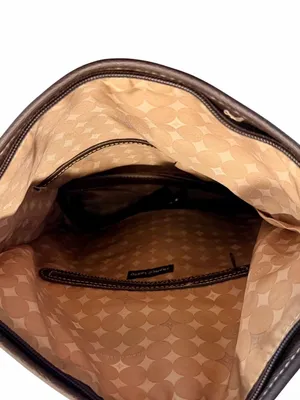 Vintage Franco Sarto Canvas Leather Fold Over Shoulder Bag in Beige/Dark Brown thumbnail 8
