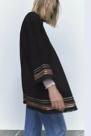 ZARA Women's L Combination Faux Suede Embroidered Jacket Boho Western Black thumbnail 7