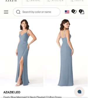 Dusty Blue Chiffon Azazie Dress thumbnail 4